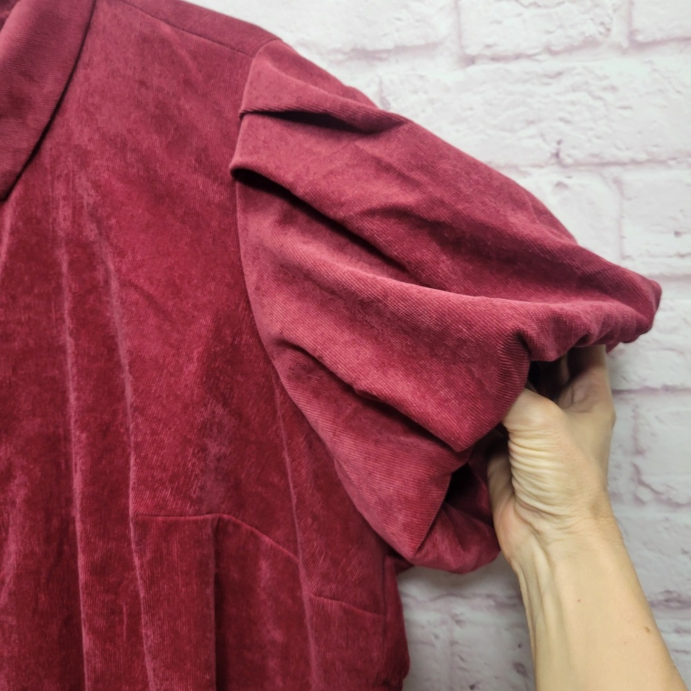 Crown & Ivy Corduroy Tiered Midi Dress 4X Burgundy Puff Sleeve Retro Whimsigoth‎ - Picture 5 of 9